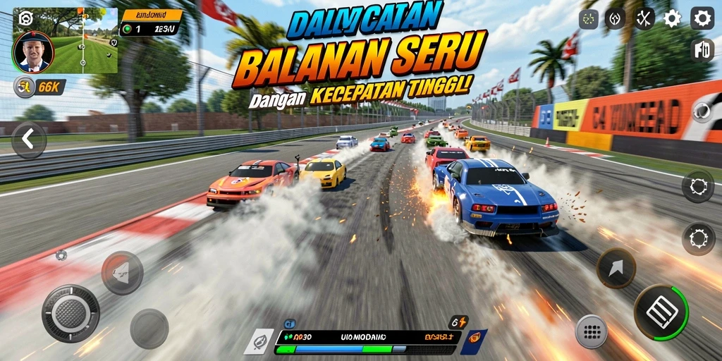 Tampilan gameplay seru dari 66K dengan balapan mendebarkan.