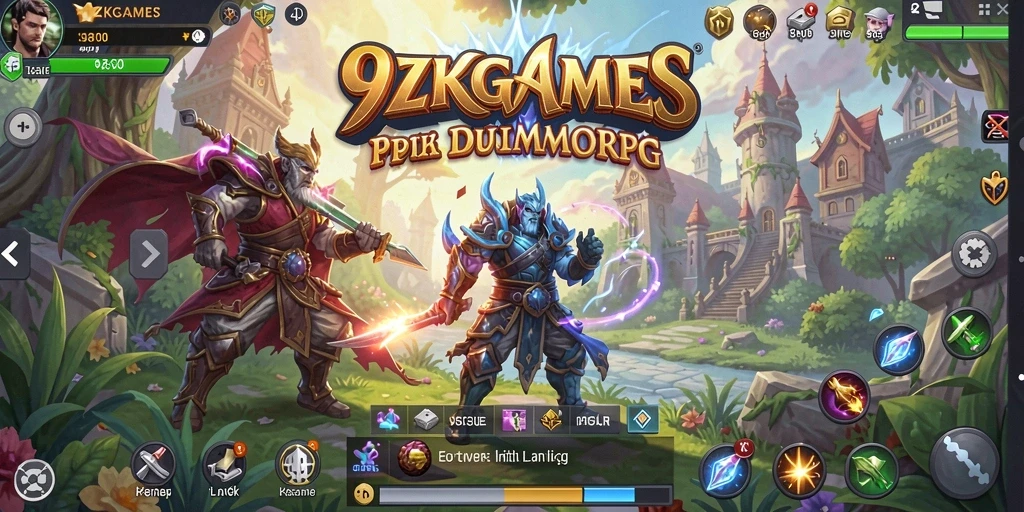 Screenshot gameplay 9ZKGAMES menampilkan pertarungan epik antara karakter.