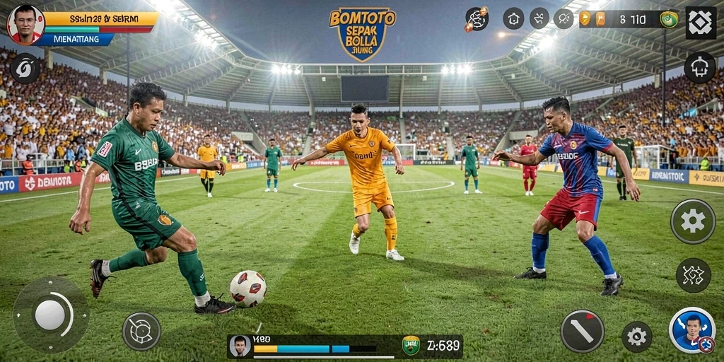 Tampilan gameplay menegangkan di <strong>BOMTOTO</strong> dengan pemain beraksi di lapangan.