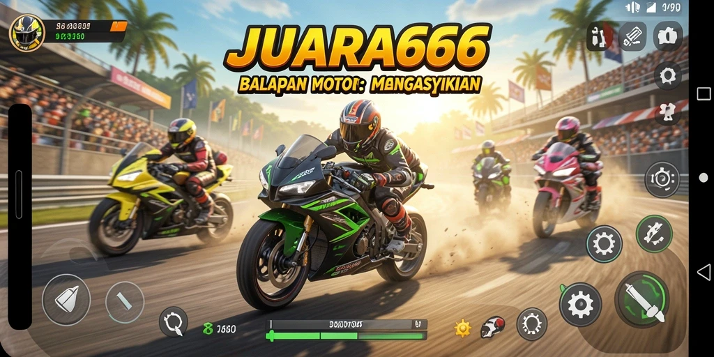 Gameplay seru dan intens dari JUARA666 di trek balapan motor.