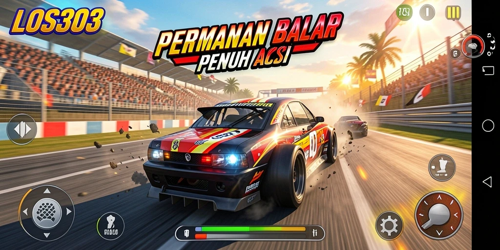 Tampilan gameplay balapan yang intens dalam LOS303.