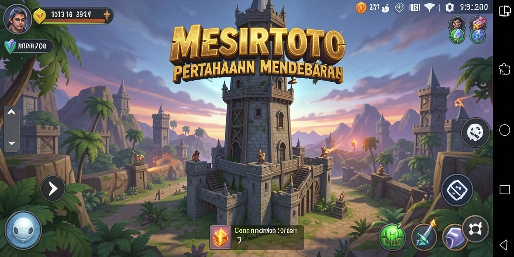 Screenshot MESIRTOTO menampilkan aksi menara pertahanan yang dinamis dan mendebarkan.