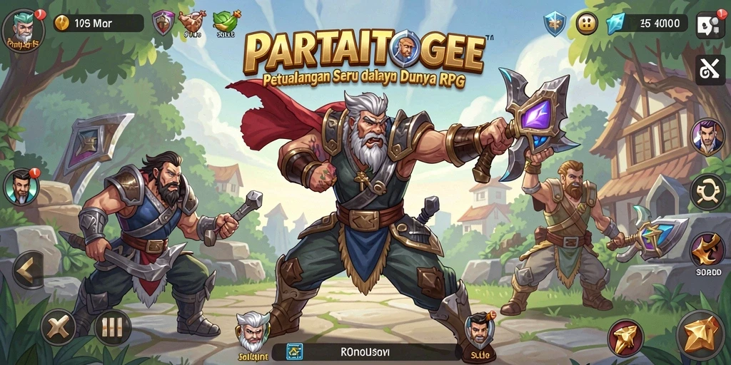 Screenshot menunjukkan pertempuran seru dalam game RPG.