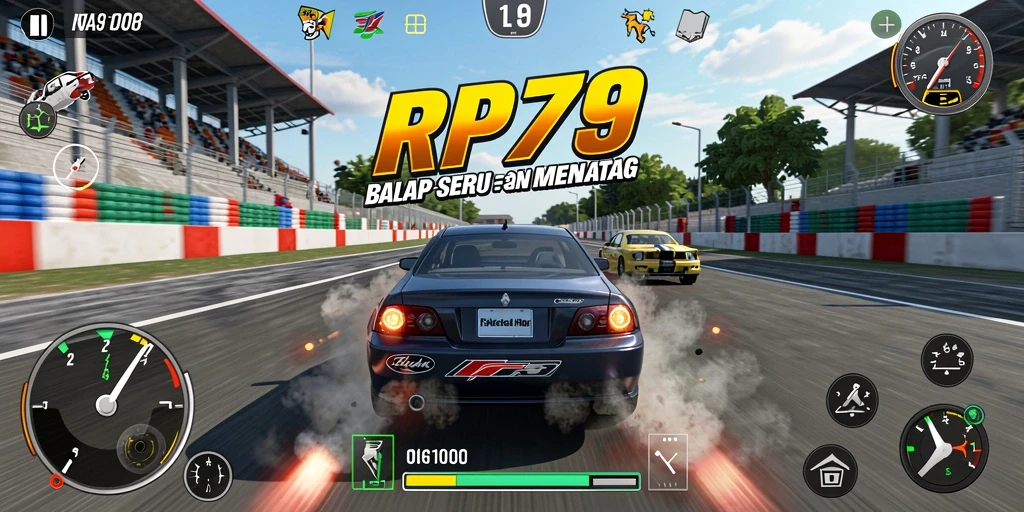 Tampilan gameplay RP79 yang mendebarkan dan penuh aksi balap.