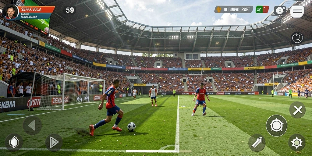 Tampilan screenshot game ST789 menampilkan aksi seru di lapangan sepak bola.