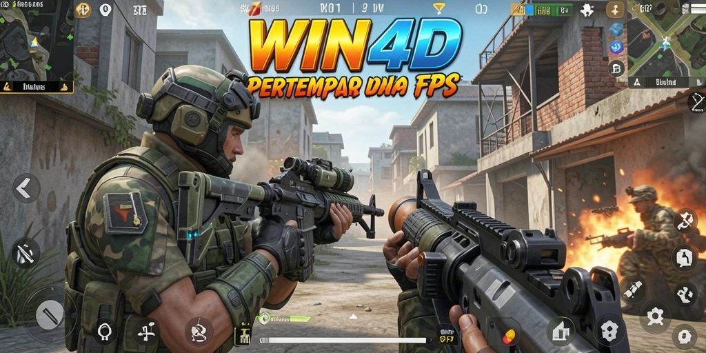 Tangkapan layar dari gameplay WIN4D yang mendebarkan dan penuh aksi FPS.